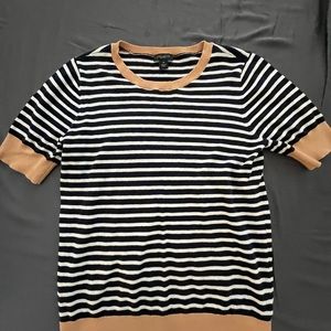 ANN TAYLOR Navy/White Stripes w/ Beige Trim